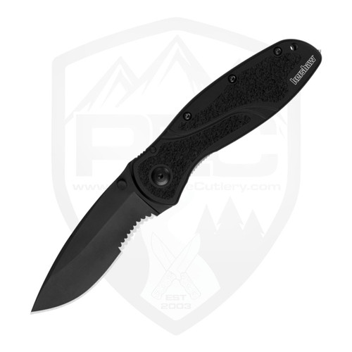 Kershaw Blur Black Aluminum with Glass Breaker, Black Partially Serrated 14C28N - 1670GBBLKST