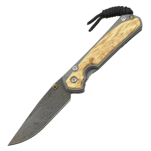 Chris Reeve Small Sebenza 31, Titanium Handle w/ Box Elder Inlays, Boomerang Damascus S31-1110
