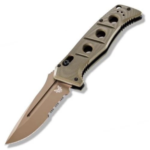 Benchmade Auto Adamas Green G-10, Partial Serration FDE CruWear - 2750SFE-2