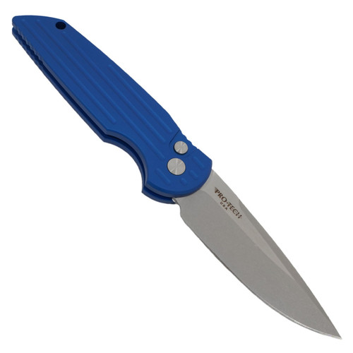 ProTech TR-3 LEFTY - Blue Grooved Aluminum / Stonewash 154CM - TR3L1-Blue