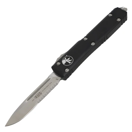 Microtech Ultratech Drop Point, Black Aluminum / Satin M390, Partially Serrated - 121-5
