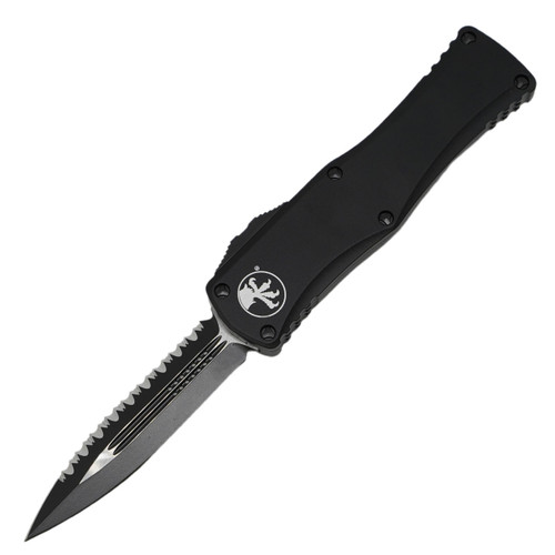Microtech Hera Double Edge Tactical, Black Aluminum / Black M390, Fully Serrated - 702-3T