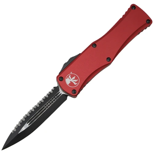 Microtech Hera Double Edge, Red Aluminum / Black M390, Fully Serrated - 702-3RD