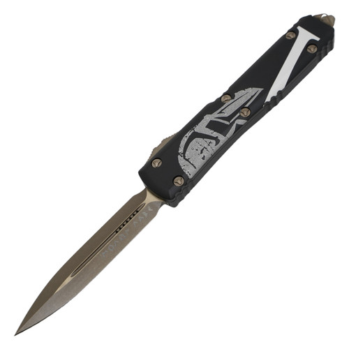 Microtech 122-13MLS Ultratech, Molon Labe Engraved Black Handle with Bronze Apocalyptic Double Edge Blade
