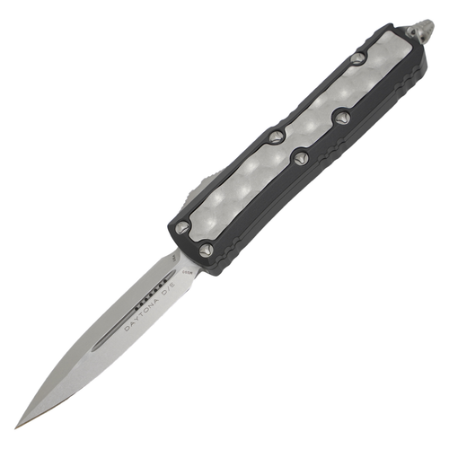 Microtech Daytona D/E Sig Series, Black Handle w/ Brute Bubbles Inlay / Stonewash M390 - 126-10BIS