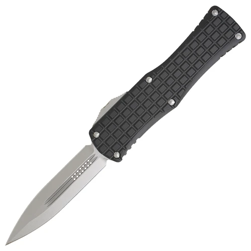 Microtech Hera Double Edge Frag Signature Series, Black Aluminum / Stonewash M390 702-10FRS