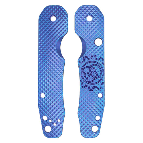 Smock Knives Textured Titanium Scales for Spyderco Smock, Blue w/ Logo
