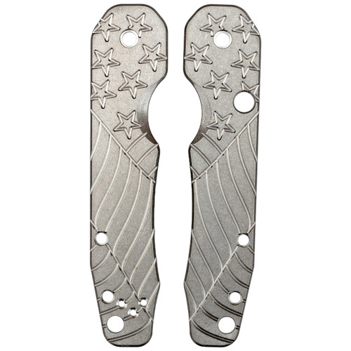 Smock Knives 2023 Flag Design Milled Titanium Scales for Spyderco Smock, Stonewash