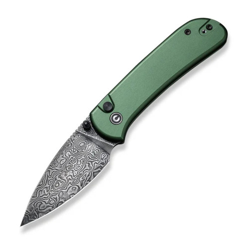 Civivi Qubit, Green Aluminum / Damasacus - C22030E-DS1