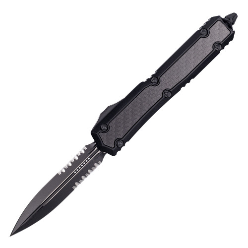 Microtech Makora Double Edge, Black Aluminum-Carbon Fiber Inlay / Partially Serrated Black M390 - 206-2TCFIS