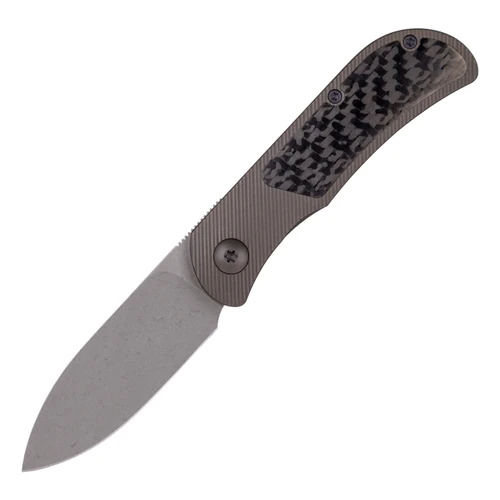 Trevor Burger Custom Knives EXK Spear Point CFL, Milled Darkened Titanium-Carbon Fiber Inlay / Acidwash M390