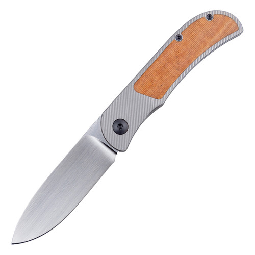 Trevor Burger Custom LEXK Spear Point-Darkened Hardware CFL, Milled Titanium-Brown Micarta Inlay / Hand Rubbed Satin M390