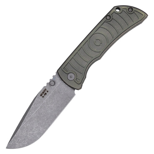 McNees MAC2 3.5, Atomic Green Finish "Shockwave" Pattern Milled Titanium Scales / Atomic Stonewash Magnacut