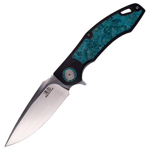 3LegDog Custom Model H4 Standard Harpoon Black G10 and Blue Wood Burl, Hand Satin MagnaCut - #23-24