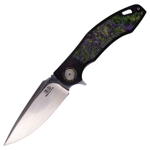 3LegDog Custom Model H4 Standard Harpoon Black G10 and Green & Purple Wood Burl, Hand Satin MagnaCut - #23-25