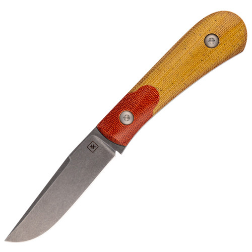Double X Knives Fixed Trapper, Blonde Canvas Micarta - Brown Canvas Bolster / Stonewash CPM MagnaCut