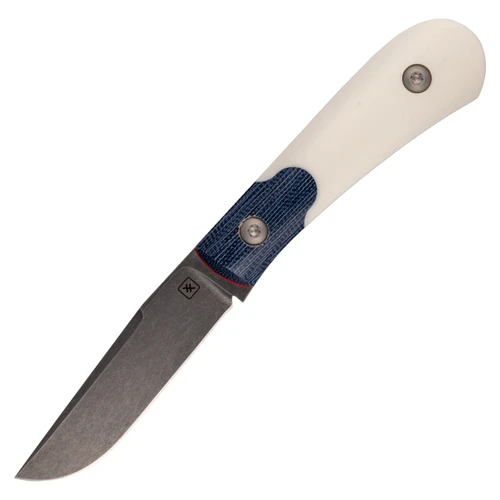 Double X Knives Fixed Trapper, White G10 - Blue Canvas Bolster / Stonewash CPM MagnaCut