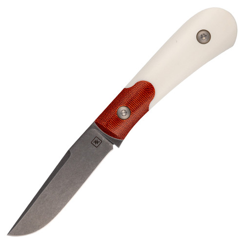 Double X Knives Fixed Trapper, White G10 - Brown Canvas Bolster / Stonewash CPM MagnaCut