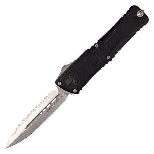 Microtech Combat Troodon Gen III Double Edge, Black Aluminum / Stonewash Full Serration M390MK - 1142-12