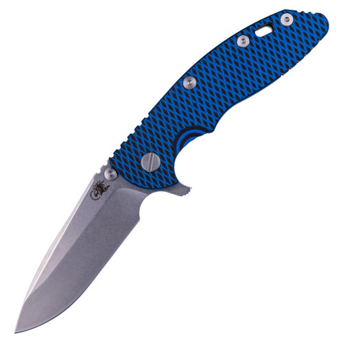Hinderer Knives XM-18 3.5" Spearpoint Tri-Way, Stonewash Bronze Finish, Blue & Black G10 / CPM S45VN