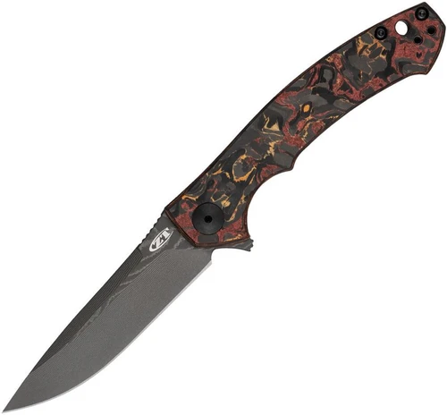 Zero Tolerance Small Sinkevich 0450 Red and Orange Carbon Fiber, Vegas Forge Damascus - 0450CFDAM