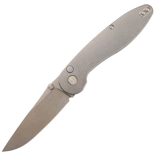 ABW American Blade Works Model 1 Button Lock Milled Titanium, Stonewash MagnaCut