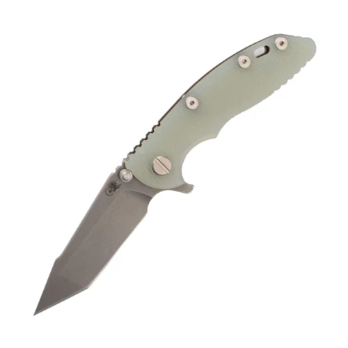 Hinderer Knives XM-18 3.0" Harpoon Tanto Translucent Green G10 Battle Bronze Titanium, Working Finish S45VN