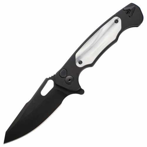 Dead Reckon Knives Ridgeback Modified Black Aluminum Faux Pearl Flat Inlay, Black 3V