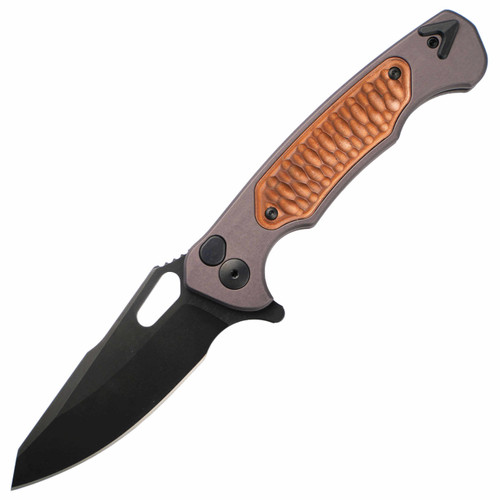 Dead Reckon Knives Ridgeback Modified Grey Aluminum Pocketed Milled Copper Inlay, Black 3V