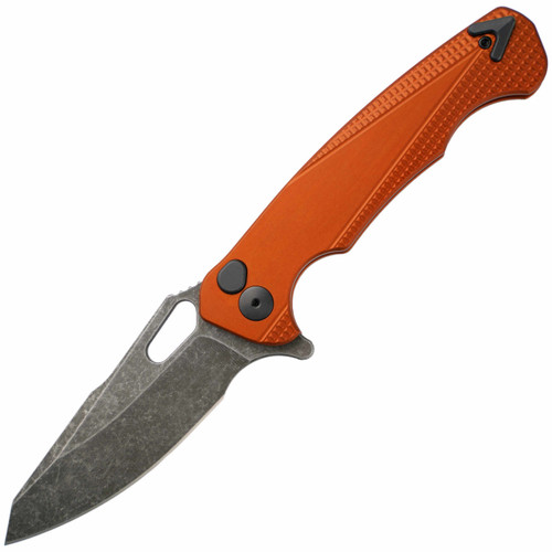 Dead Reckon Knives Ridgeback Modified Burnt Orange Knurled Aluminum, Dark Stonewash MagnaCut