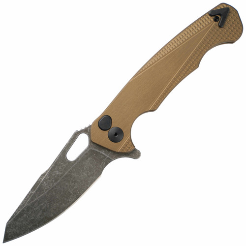 Dead Reckon Knives Ridgeback Modified FDE Knurled Aluminum, Dark Stonewash MagnaCut