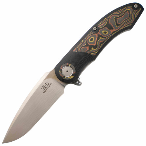 3LegDog Knives G8 Harpoon Black G10 Mokume CamoCarbon, Hand Satin MagnaCut #24-07