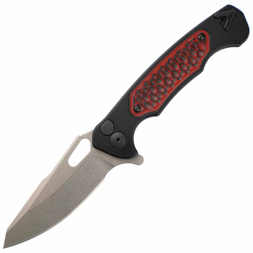 Dead Reckon Knives Ridgeback Modified Black Aluminum Pocketed Black and Red Inlay, Stonewash MagnaCut