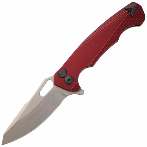 Dead Reckon Knives Ridgeback Modified Red Knurled Aluminum, Stonewash MagnaCut