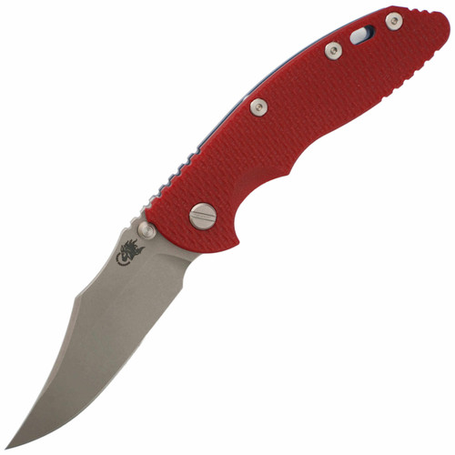 Hinderer XM-18 3.5" Bowie Non-Flipper Red G10 Battle Blue Titanium, Working Finish S45VN