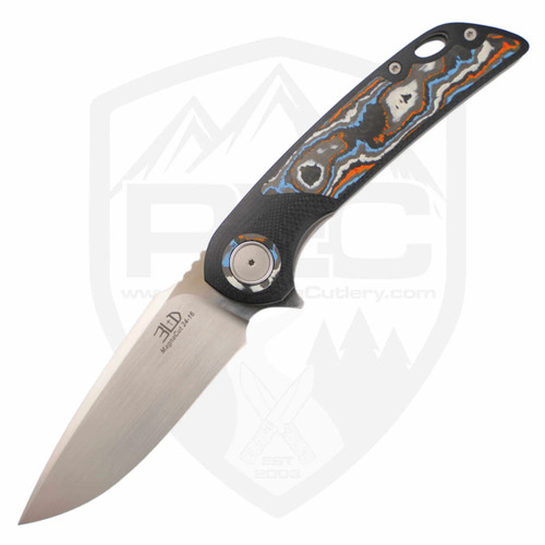 3LegDog Knives Custom W5 Midi Harpoon Gulf CamoCarbon and Black G10, Hand Satin MagnaCut - #24-16