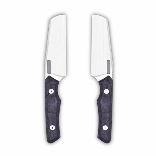 Vero Engineering Axon Fixed Blade Marbled Carbon Fiber Handles, Hand Satin M390