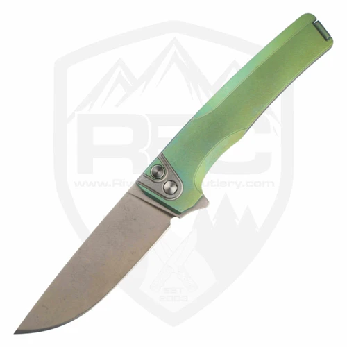 MachineWise Sonora Distressed Green Step Milled Titanium with Titanium Bolster, Stonewash 20CV