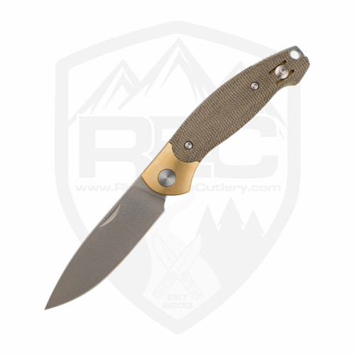 GiantMouse ACE Farley V2 Slipjoint Green Micarta and Brass, Stonewash Elmax