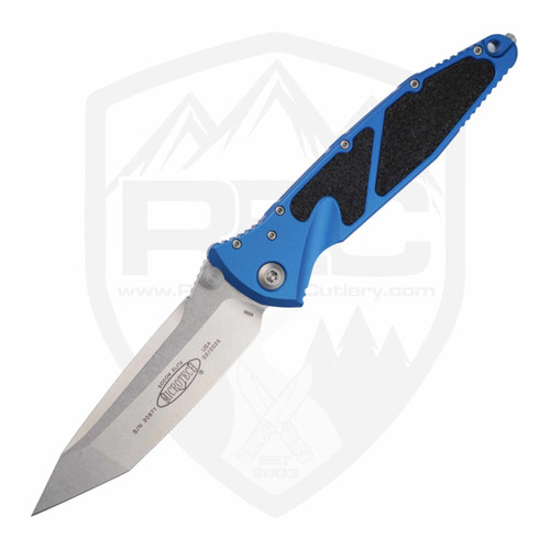 Microtech SOCOM Elite Manual Tanto Blue Aluminum, Stonewash M390MK - 161-10BL