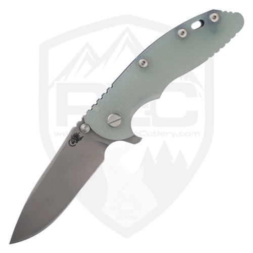 Hinderer Knives XM-18 3.5" Skinny Slicer Translucent Green G10 Battle Blue Titanium, Working Finish MagnaCut