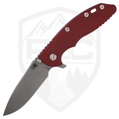 Hinderer Knives XM-18 3.5" Skinny Slicer Red G10 Battle Blue Titanium, Working Finish MagnaCut