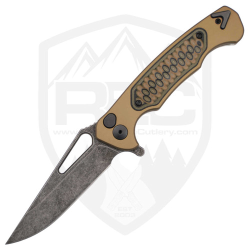 Dead Reckon Knives Ridgeback Modified Clip Point FDE Aluminum Three Color G10 Inlays, Dark Stonewash MagnaCut