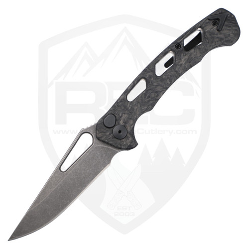 Dead Reckon Knives Skeletonized Ridgeback Non-Flipper Drop Point Black FatCarbon and Titanium, Dark Stonewash MagnaCut