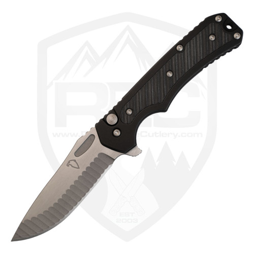Freeman Outdoor Gear 451 Button Lock Flipper Black Flat Aluminum with Black G10, Blast and Satin MagnaCut