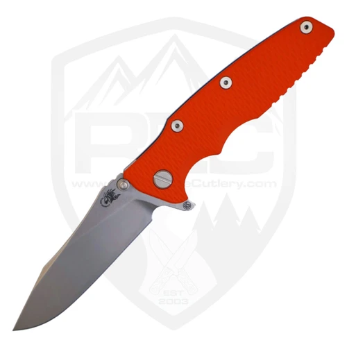 Hinderer Knives Eklipse 3.5" Skinny Slicer, Orange G10 Stonewash Blue Ti Magnacut