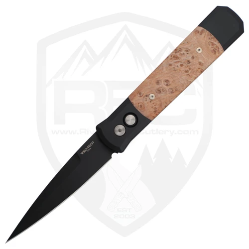 ProTech Godfather Auto, Black Aluminum Maple Burl Inlay, DLC 154CM - 906