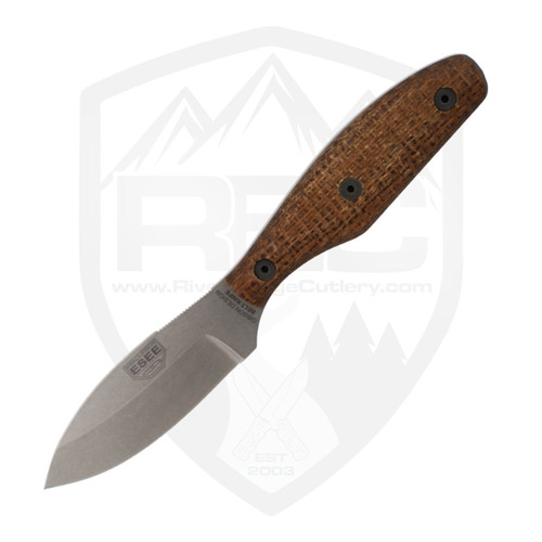 ESEE Gibson Belt Knife Brown Burlap Micarta, Stonewash Magnacut - EBK-M