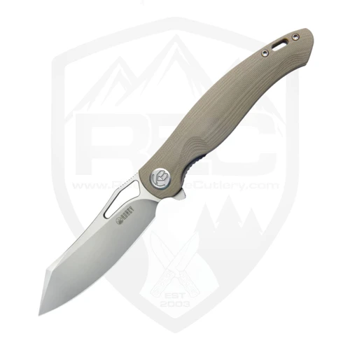 Kubey Drake Linerlock Flipper, Tan G10, Bead Blasted AUS10 - KU239J
