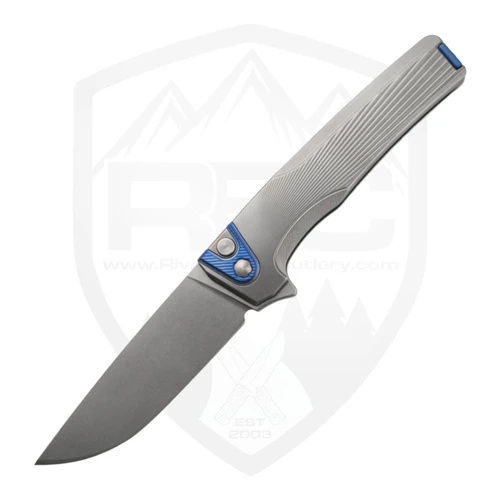 MachineWise Sonora Raw Ti Sunray Milled Titanium with Blue Titanium Bolster, Stonewash S90V - #1640